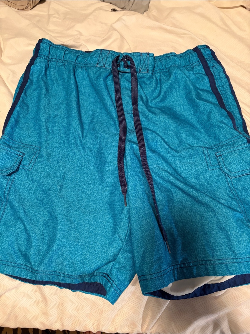 Men's Teal Blue Swim Shorts with Drawstring - Medium